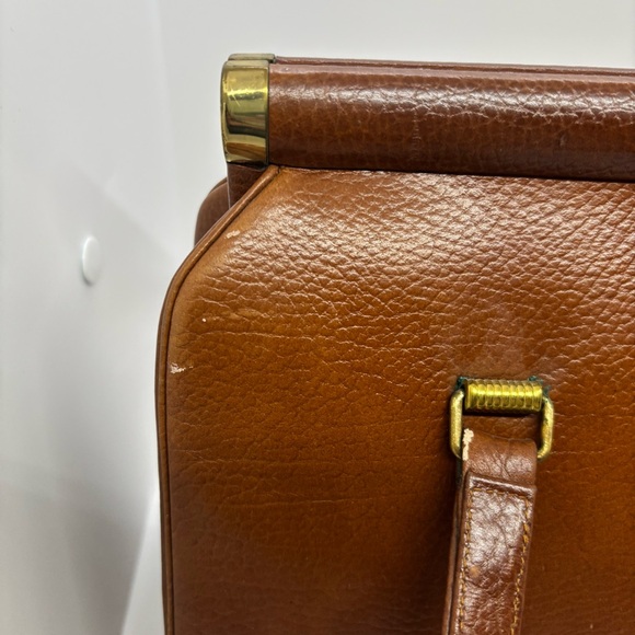 Vintage Classic Structured Top Handle Leather Handbag – Cognac Brown – OS - Picture 15 of 16